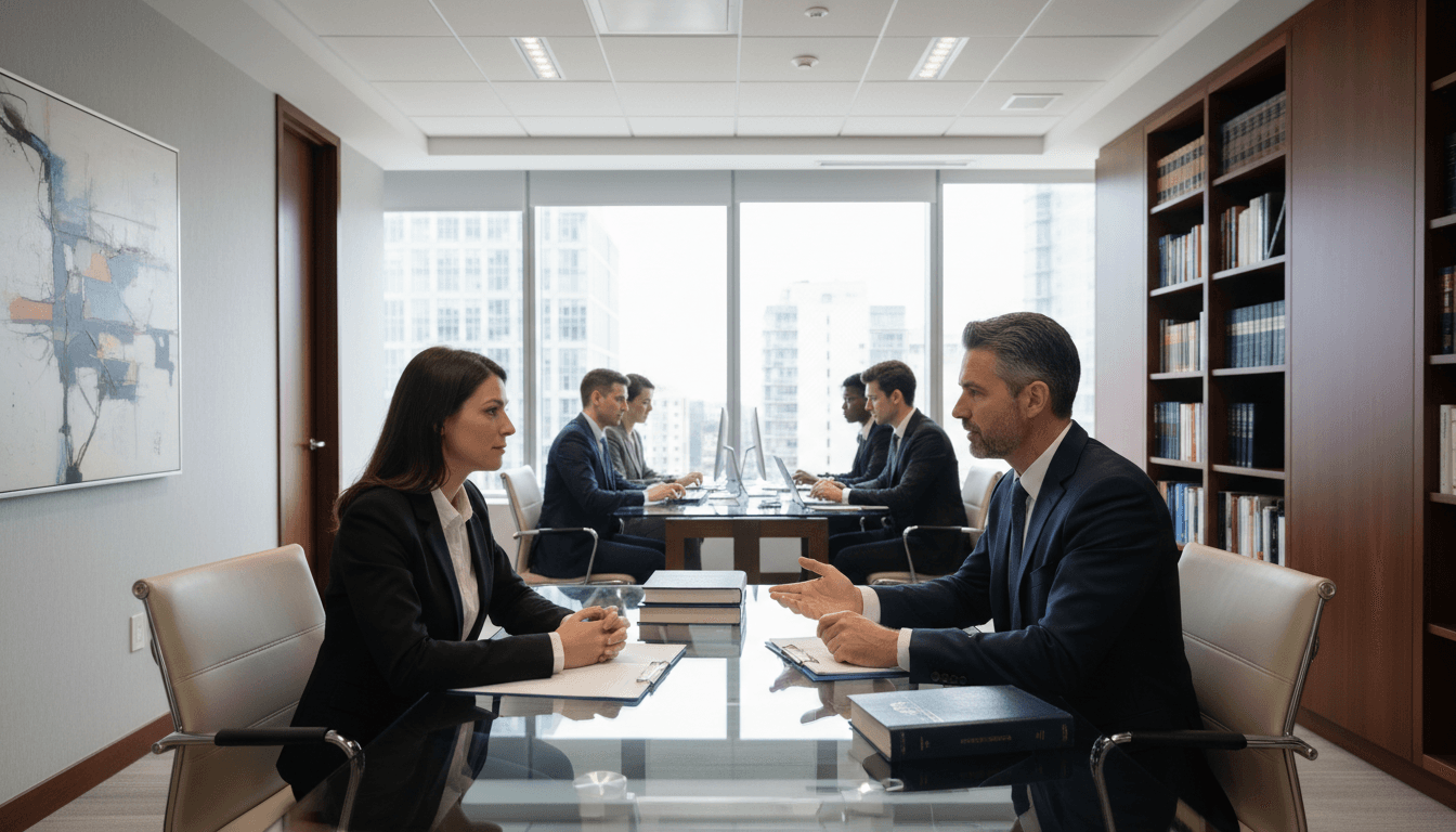 Lawyer in a consultation meeting at an office desk